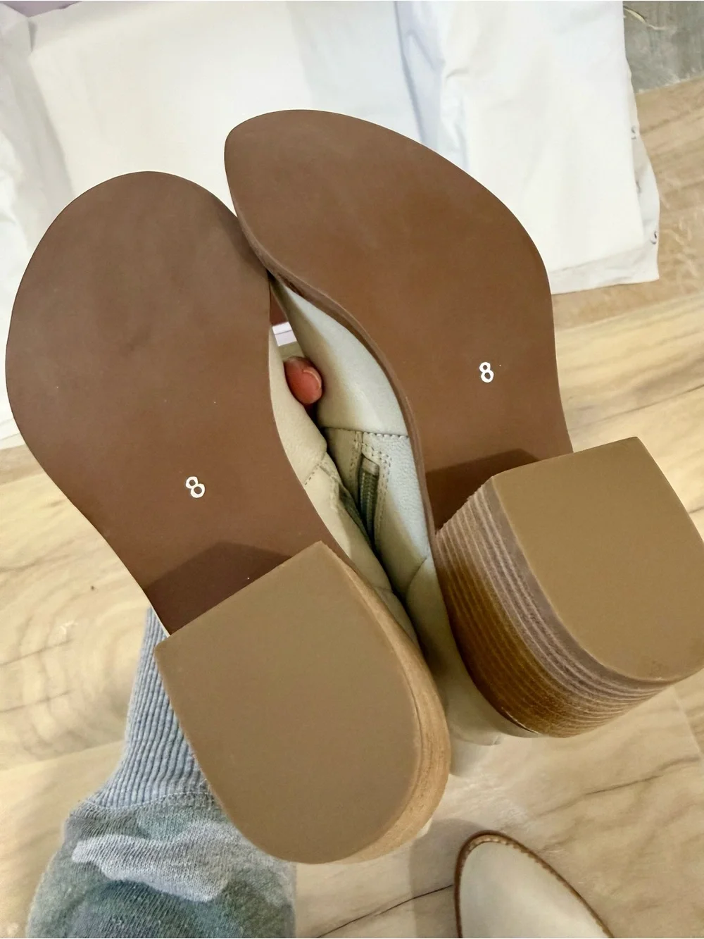 Majestic Cream Ankle Booties with Stacked Wood Heel